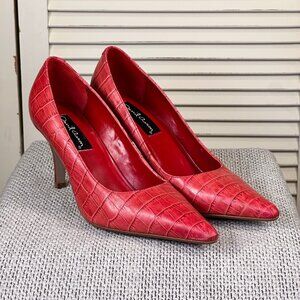 DAVID AARON Mikayla Red Leather Alligator Embossed Heels Pumps Women's Size 8